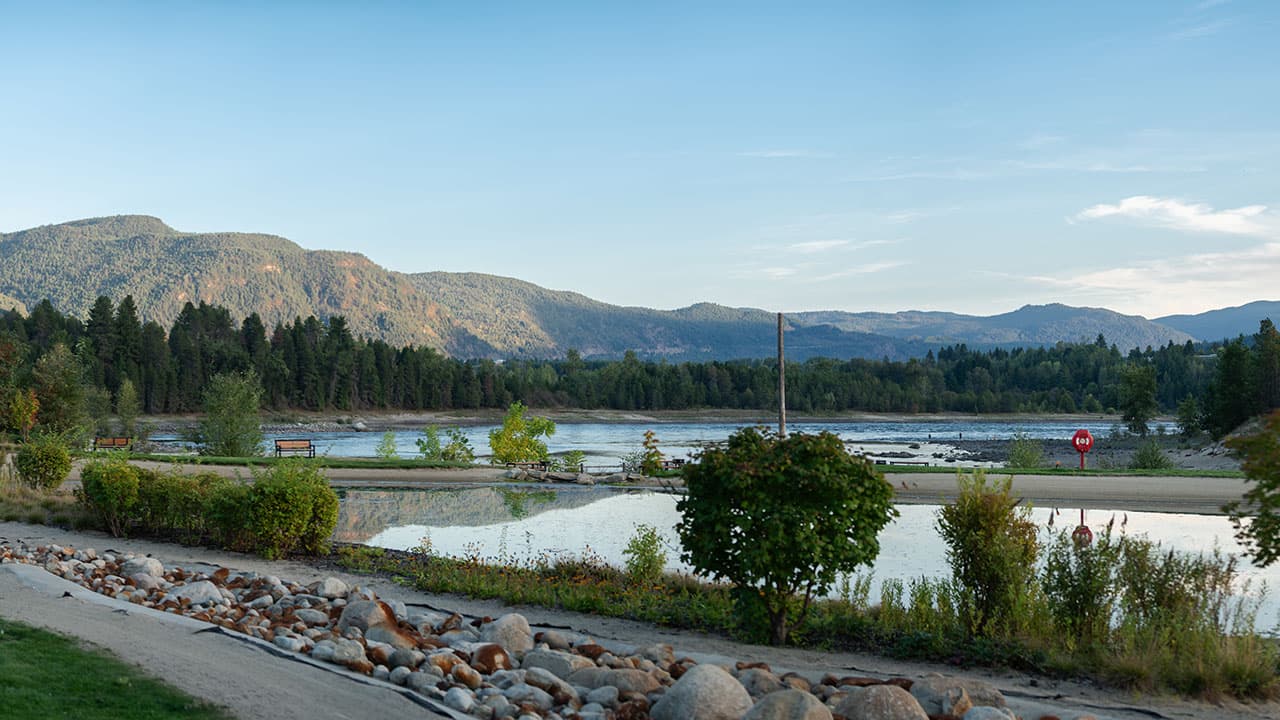 Millennium Park pathway along the Columbia River at golden hour