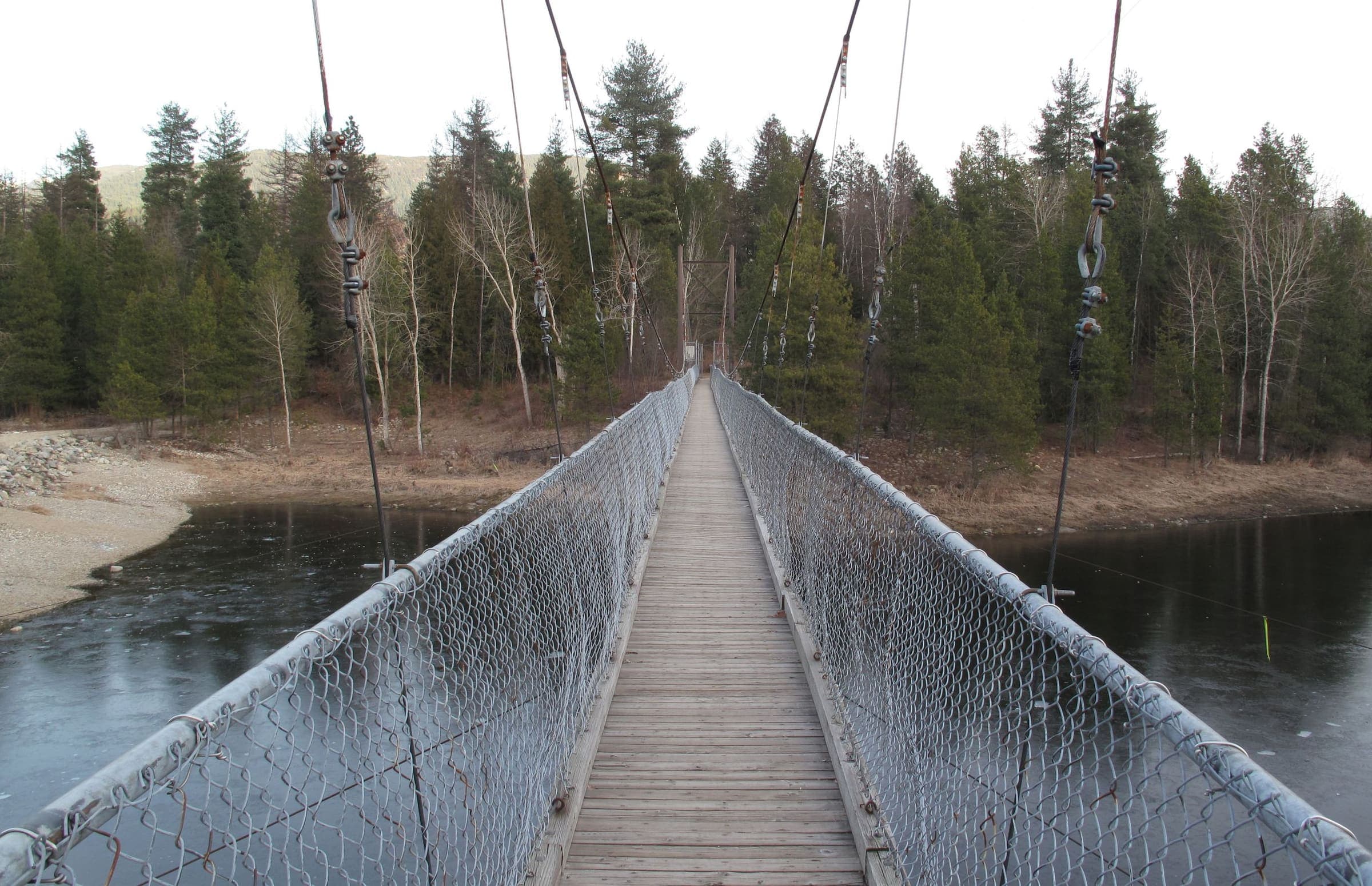 Suspension footbridge leading to Zuckerberg Island Heritage Park